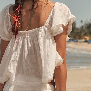 Ivory Free People Ruffled Off-Shoulder Top and pants both size M